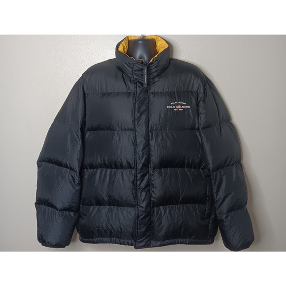 Vintage 90s Ralph Lauren Polo Jeans Men's XL Down Fill Puffer Jacket Black Coat